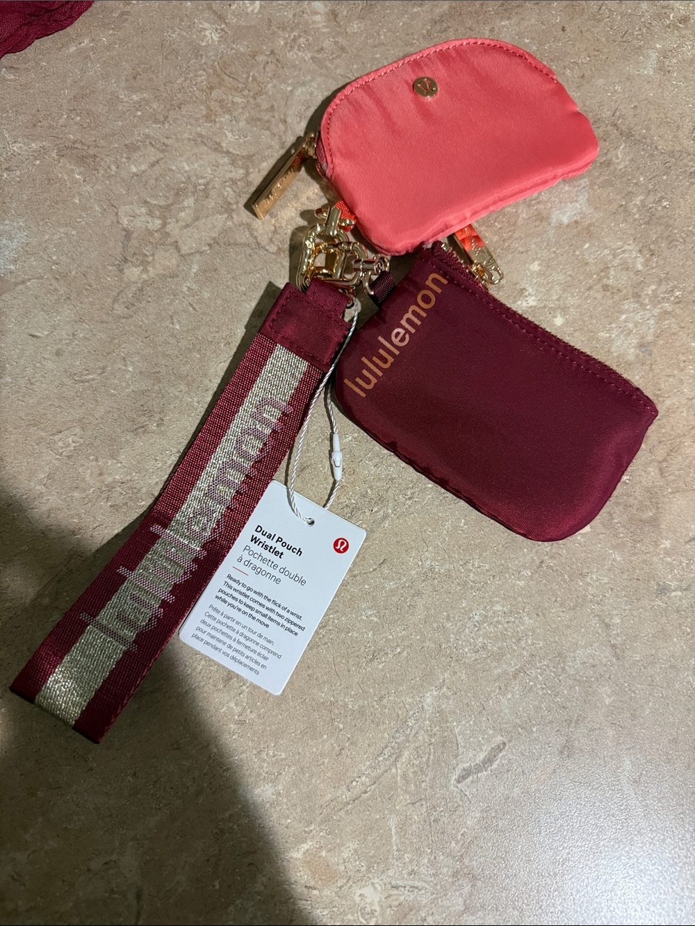 lululemon athletica Dual Pouch Wristlet in Coral and Burgundy
